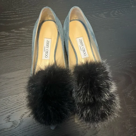 Jimmy Choo Black Fur Pom Pom Women's Shoes - Picture 1 of 2